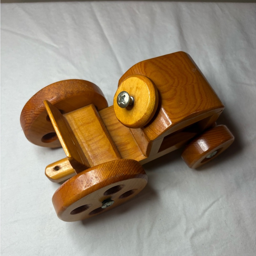 Vintage Wooden Tractor With Rolling Wheels